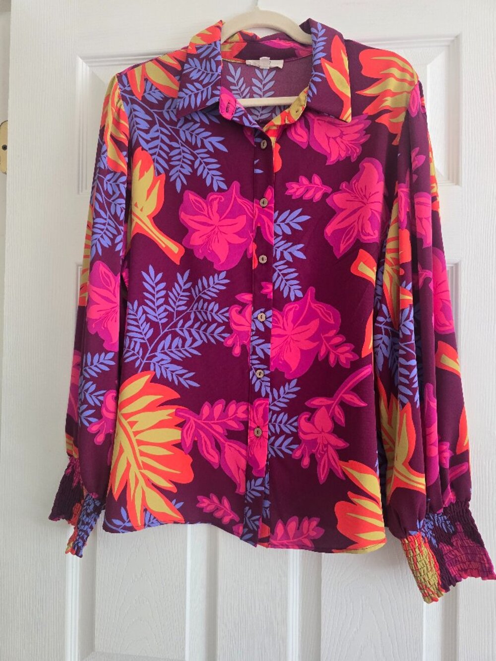 Easel Womens Twill Button Down Blouse Shirt Long Sleeve Large